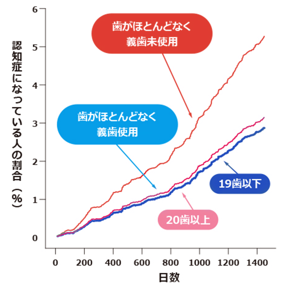 歯数・義歯使用と認知症発症との関係を示すグラフ